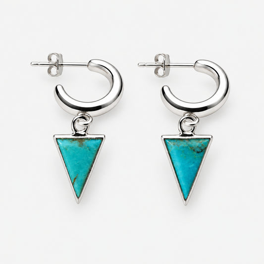 Sterling Silver C Style Earring with Triangle- Turquoise stone