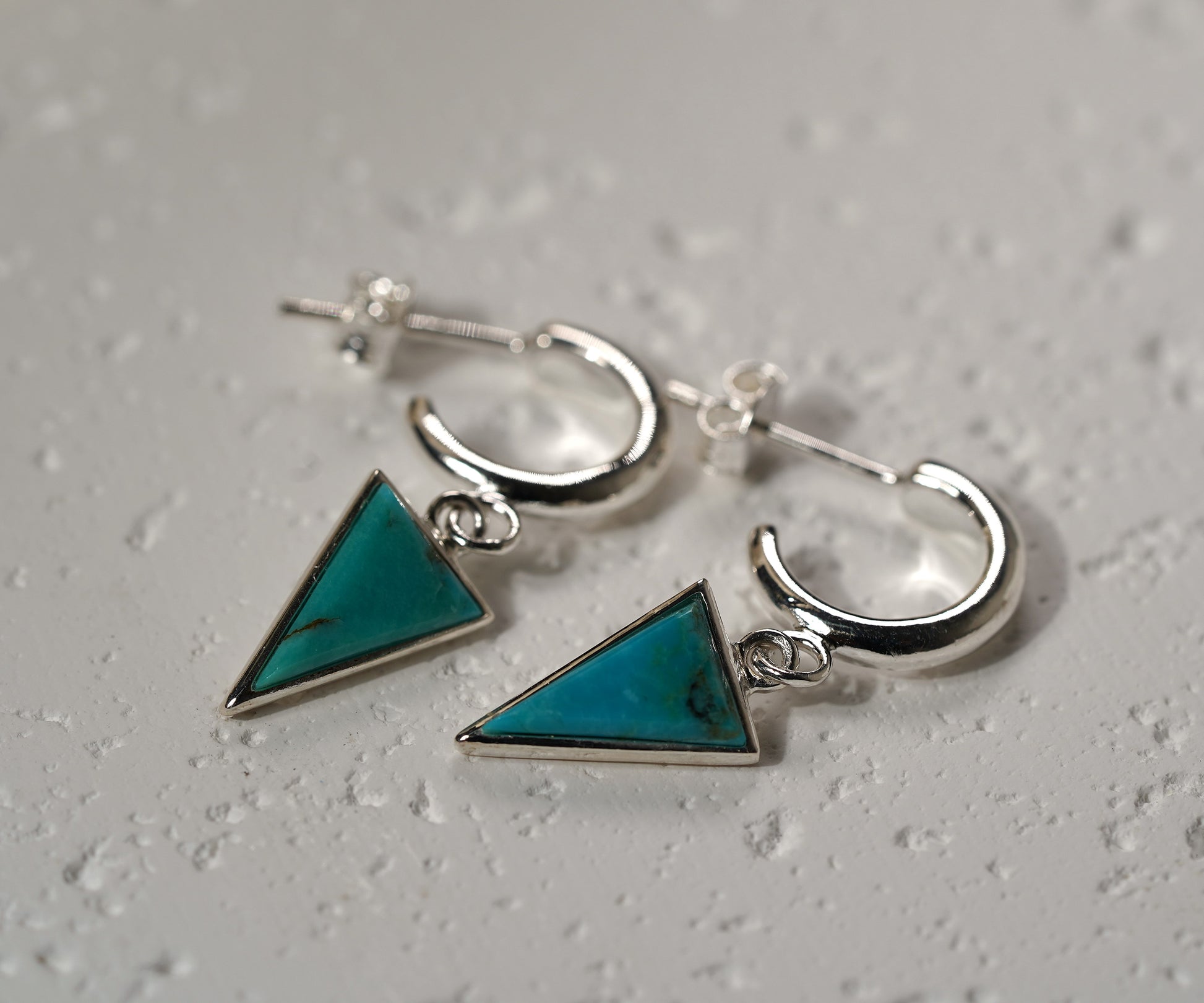 Sterling Silver C Style Earring with Triangle- Turquoise stone