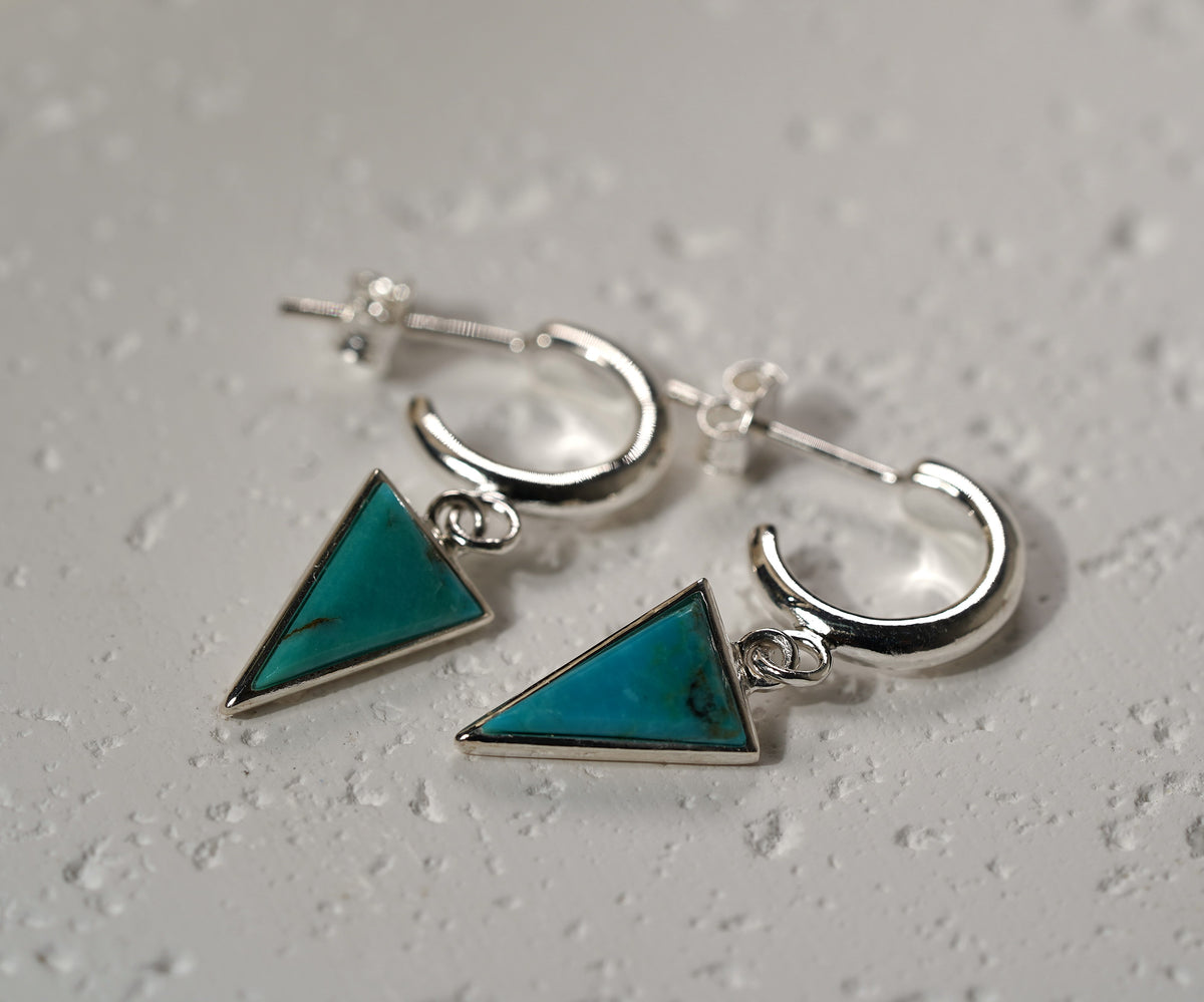 Sterling Silver C Style Earring with Triangle- Turquoise stone
