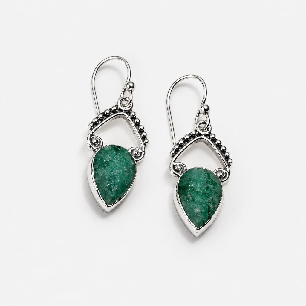 925 Sterling Silver Aventurine Bohemian Style Drop Earrings
