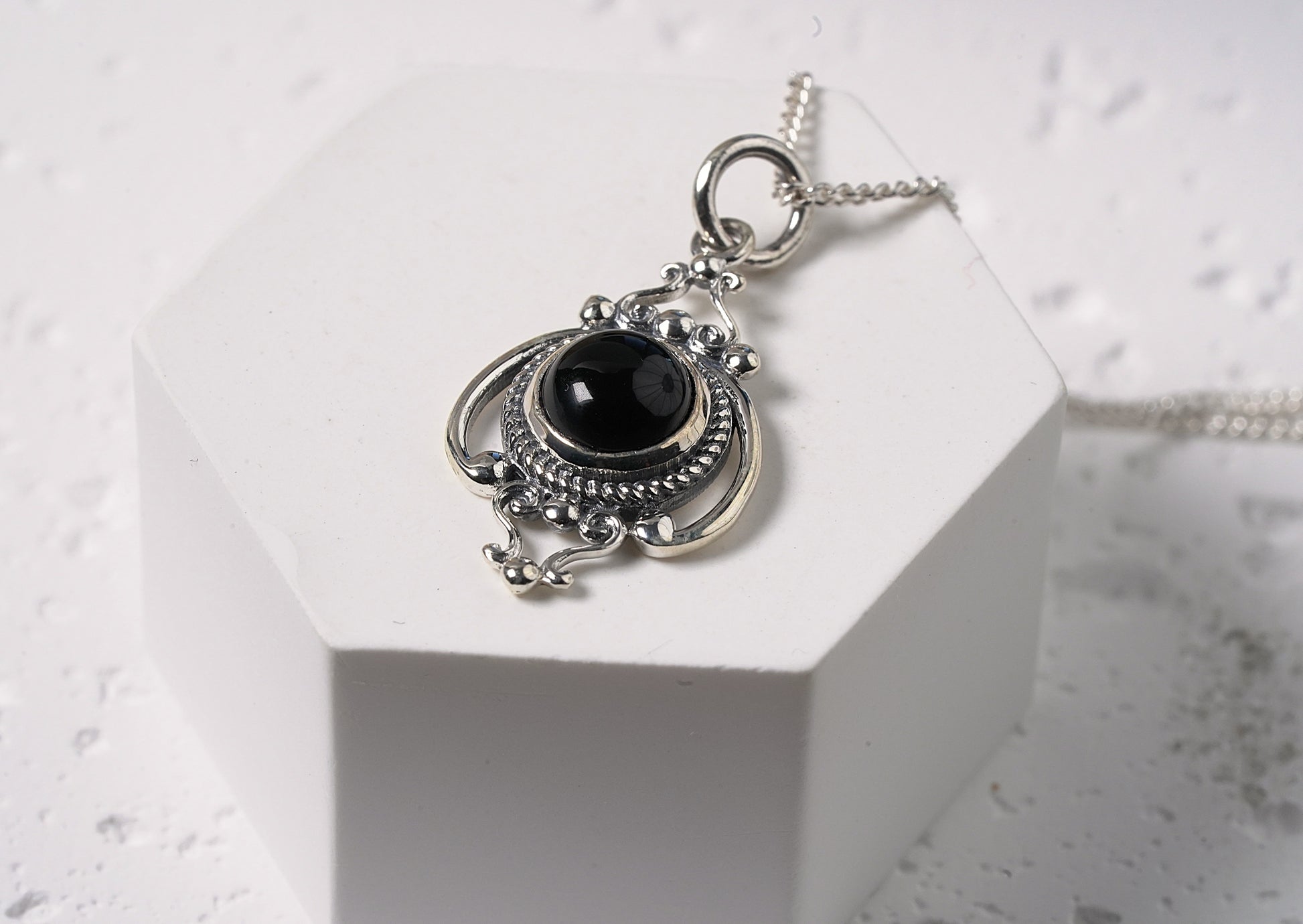 925 Sterling Silver Black Onyx Boho Pendant Necklace