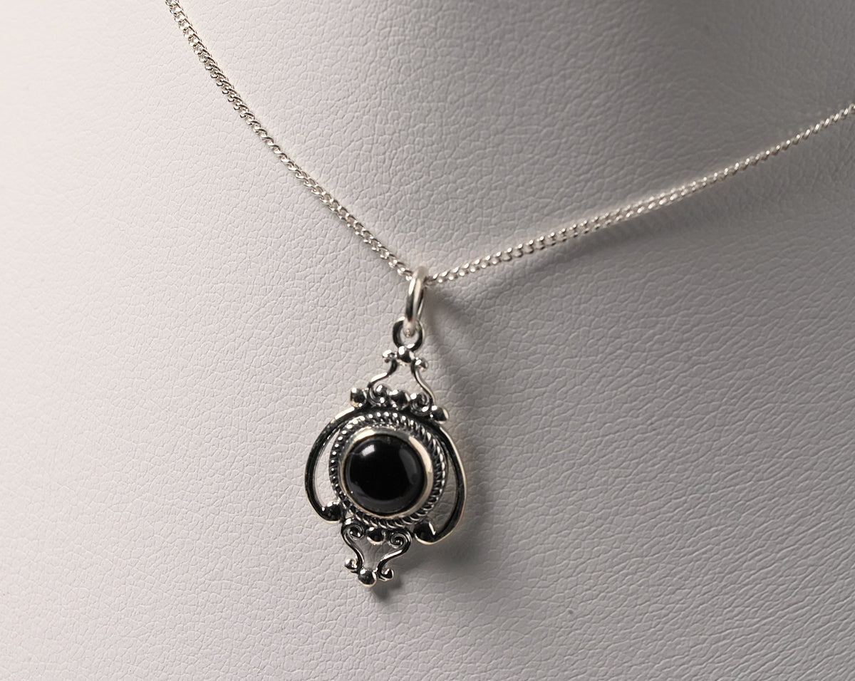 925 Sterling Silver Black Onyx Boho Pendant Necklace with chain