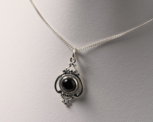 925 Sterling Silver Black Onyx Boho Pendant Necklace with chain