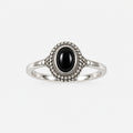 925 Sterling Silver Black Onyx Stone Ring with Beaded Border