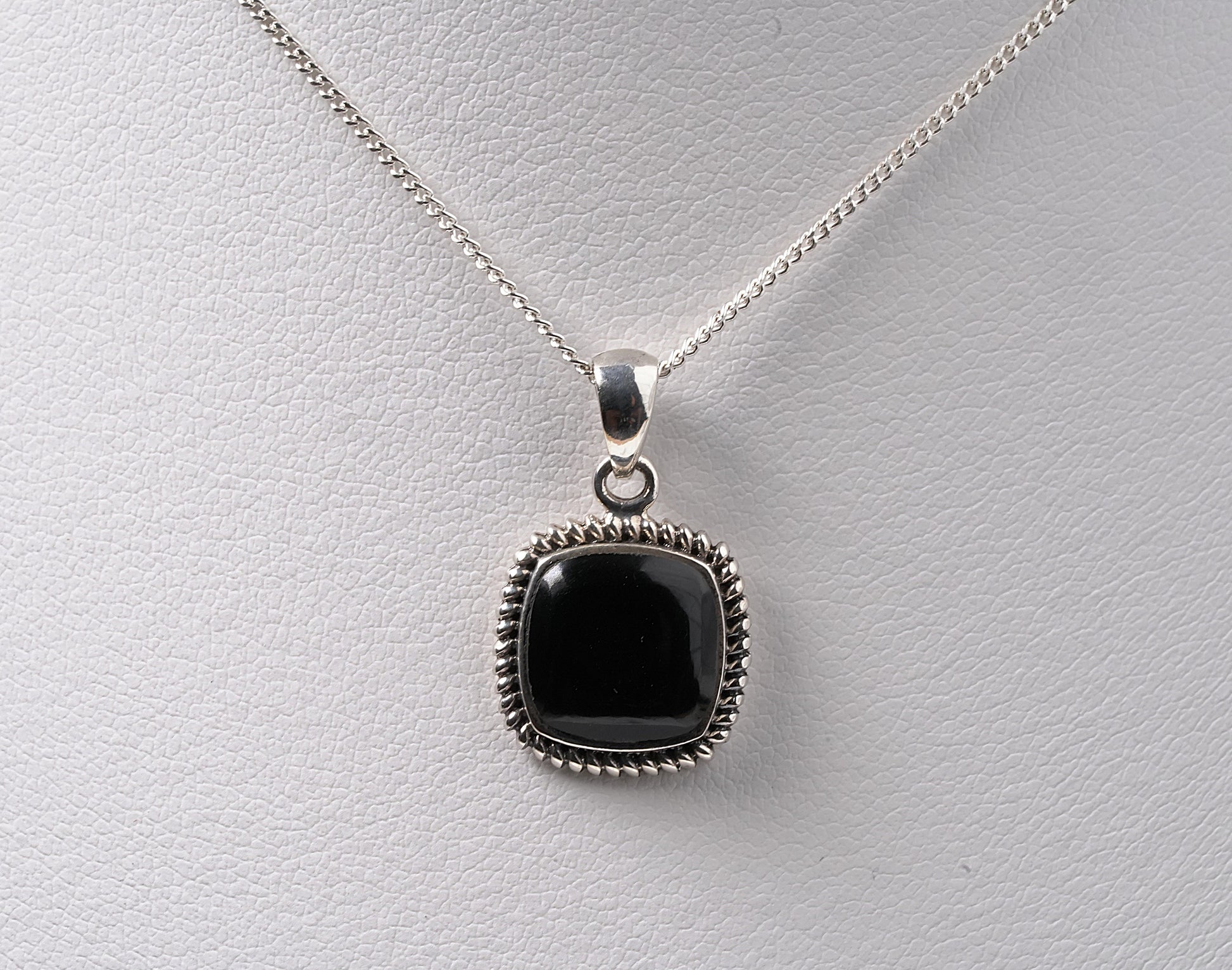 925 Sterling Silver Black Onyx Stone Square Pendant with chain