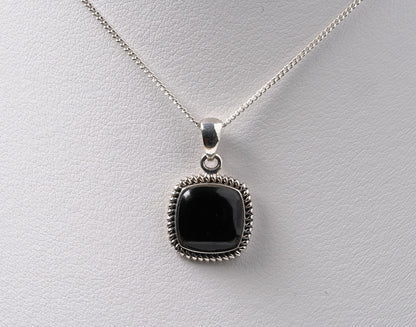 925 Sterling Silver Black Onyx Stone Square Pendant with chain