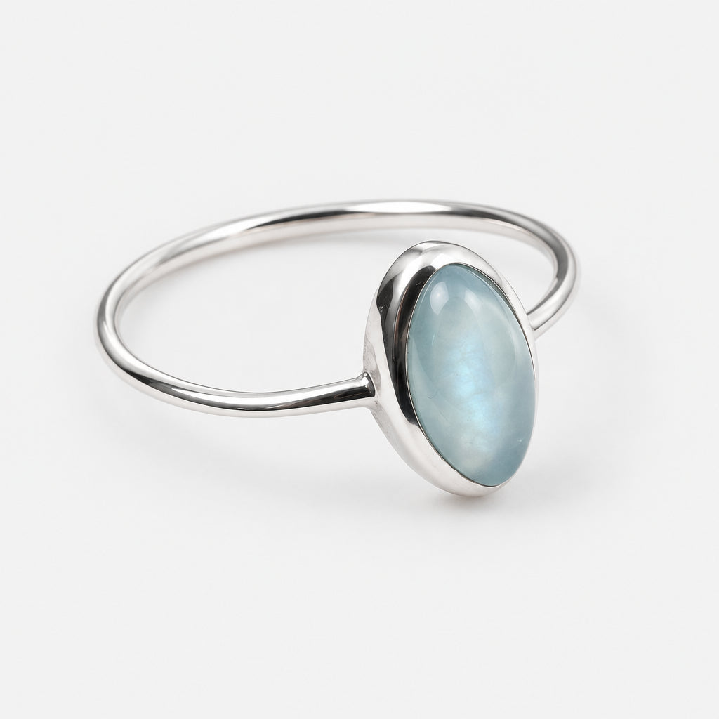 925 Sterling Silver Blue Moonstone Oval Ring