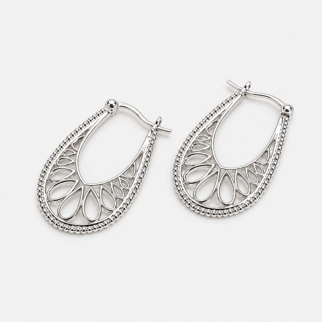 925 Sterling Silver Bohemian Oval Detailed Earrings