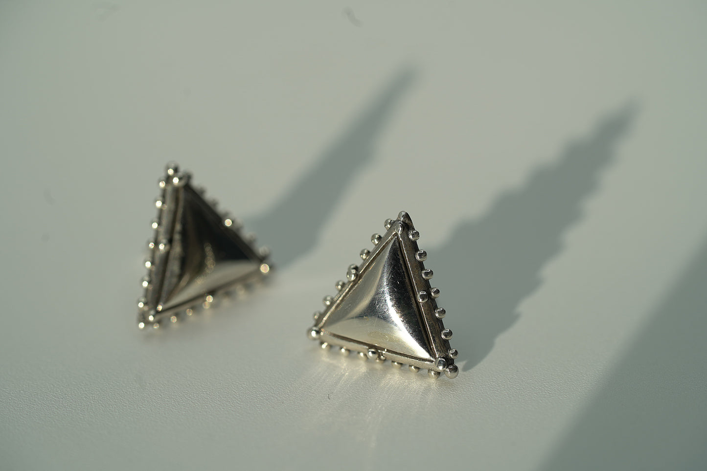 925 Sterling Silver Bohemian Style Chunky Triangle Stud Earrings