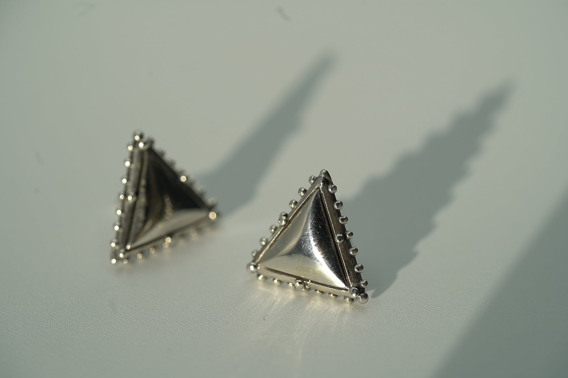 925 Sterling Silver Bohemian Style Chunky Triangle Stud Earrings