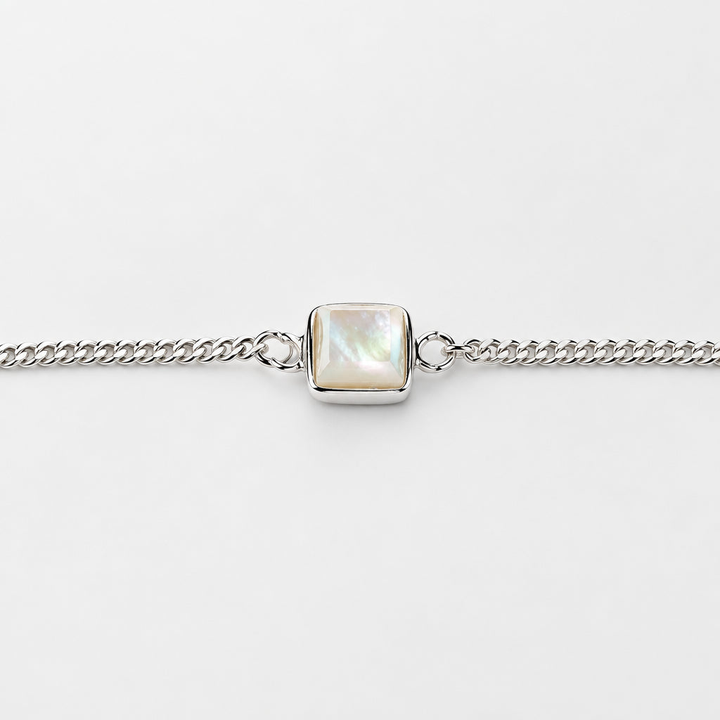 925 Sterling Silver Bracelet with Square Mother of Pearl