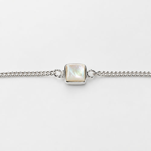 925 Sterling Silver Bracelet with Square Mother of Pearl