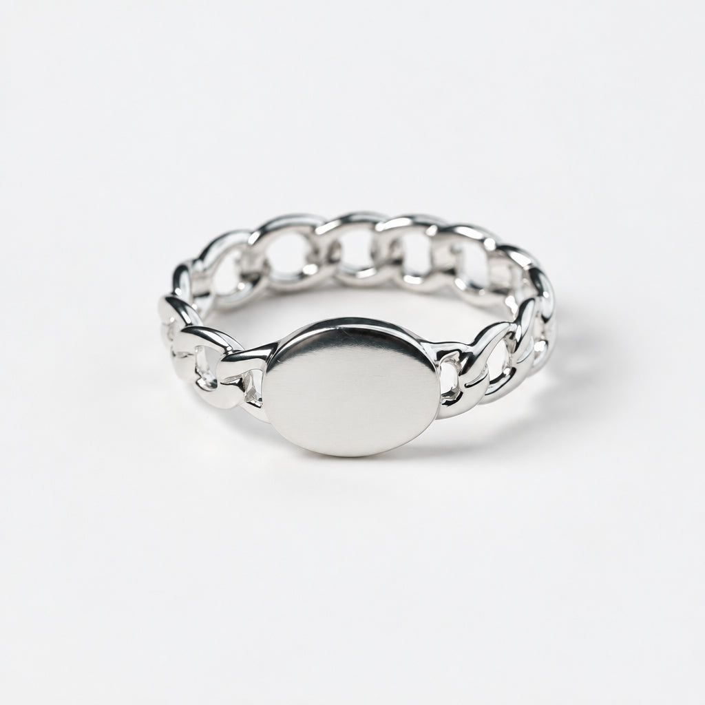 925 Sterling Silver Chain Signet Style Ring