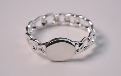 925 Sterling Silver Chain Signet Style Ring