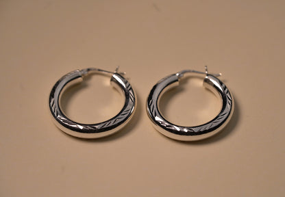925 Sterling Silver Chunky Textured Hoop Earrings
