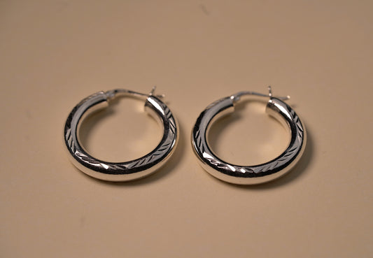 925 Sterling Silver Chunky Textured Hoop Earrings