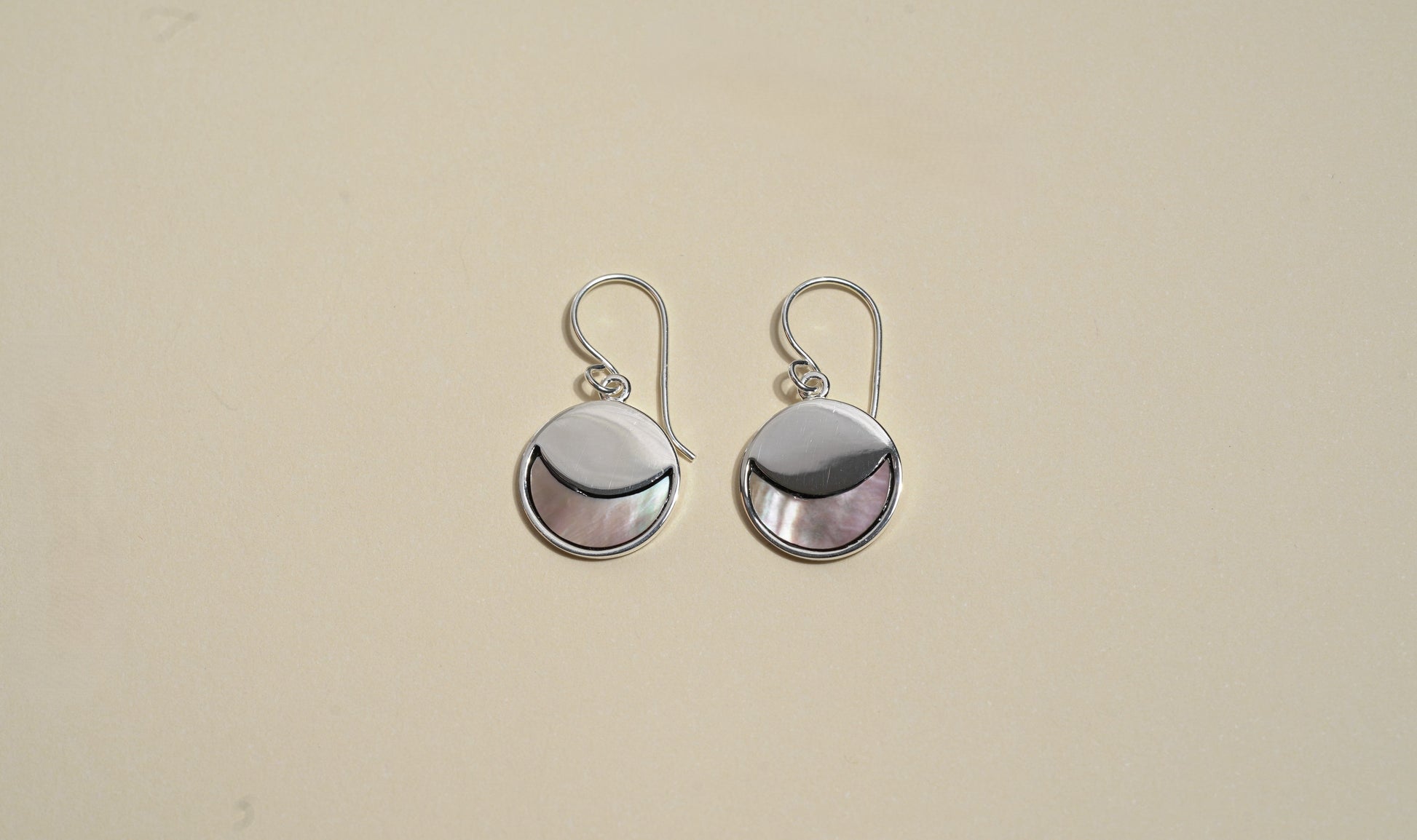 925 Sterling Silver Circle Moon Earrings with Black Opal