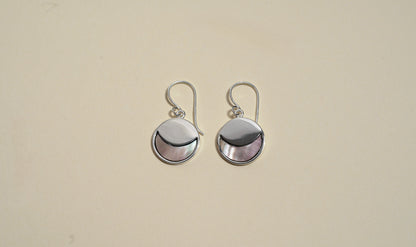 925 Sterling Silver Circle Moon Earrings with Black Opal