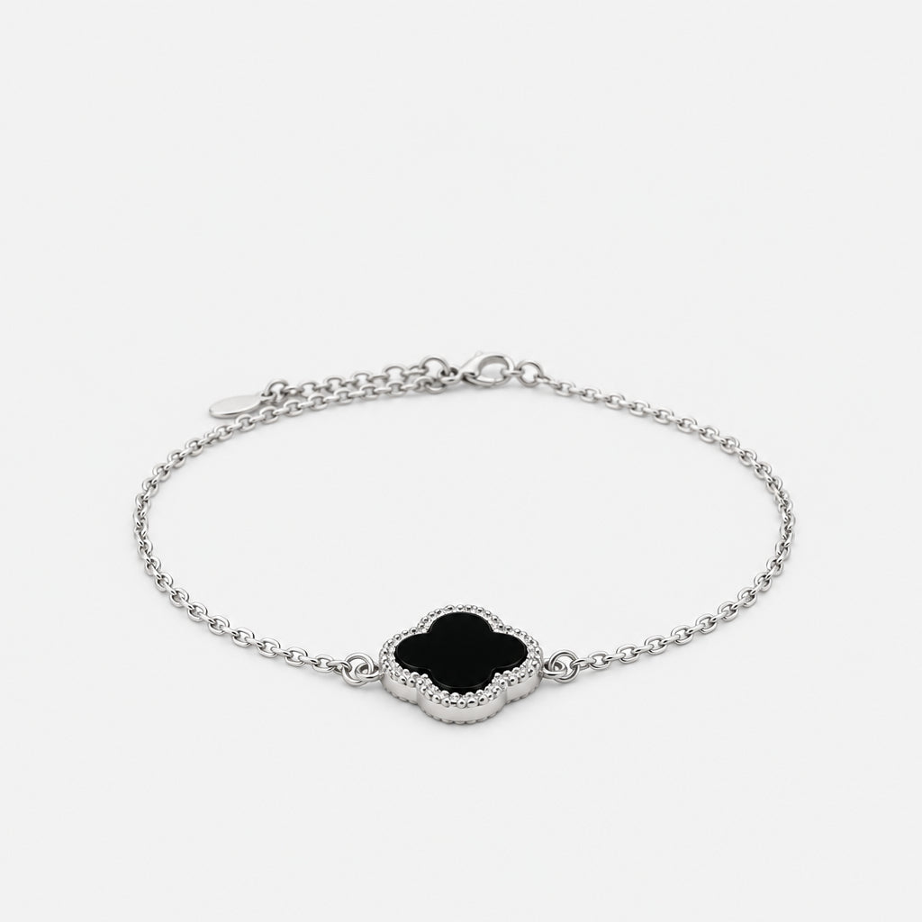 925 Sterling Silver Clover Bracelet Black Onyx