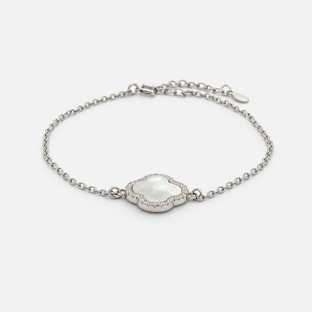 925 Sterling Silver Clover Bracelet White Mother of Pearl