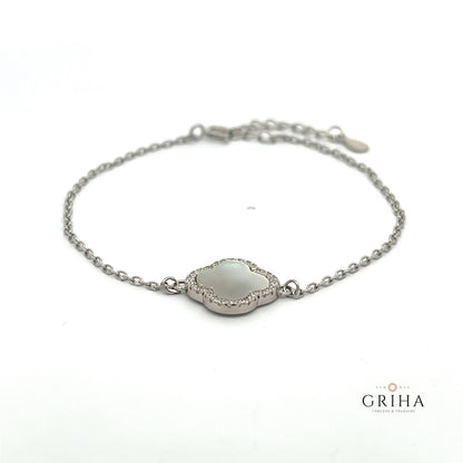 925 Sterling Silver Clover Bracelet White Mother of Pearl