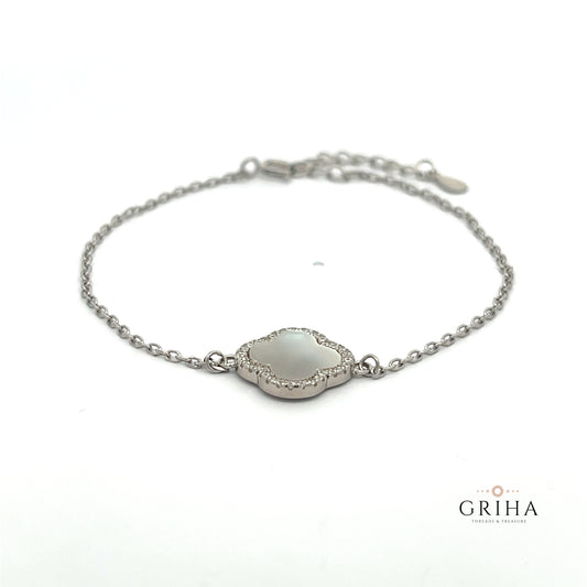 925 Sterling Silver Clover Bracelet White Mother of Pearl