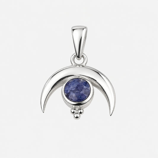 925 Sterling Silver Crescent Moon Pendant with Agate Stone