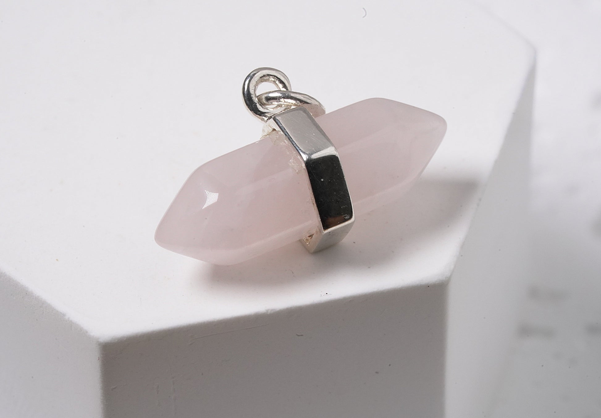 925 Sterling Silver Crystal Shape Rose Quartz Pendant