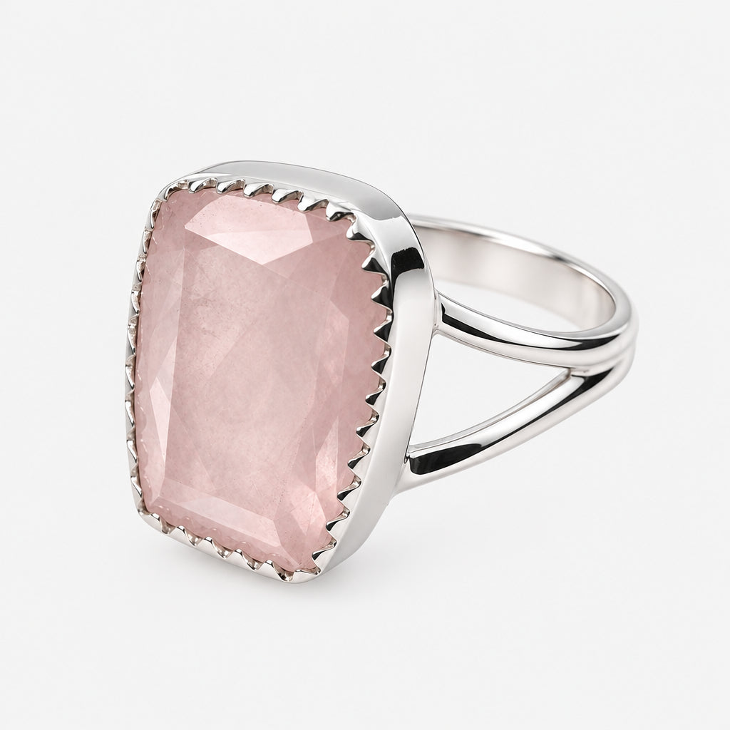 925 sterling silver ring with natural cut rose quartz gemstone - handmade jewellery Sydney
