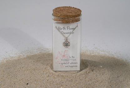 925 Sterling Silver December Birth Flower Necklace with Swarovski Crystal