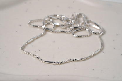 925 Sterling Silver Detailed Box Chain Necklace