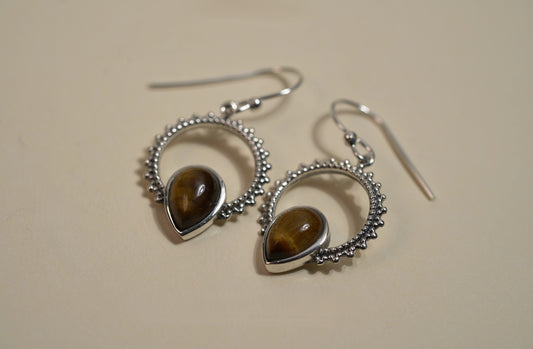 925 Sterling Silver Detailed Circle Smokey Quartz Drop Earrings