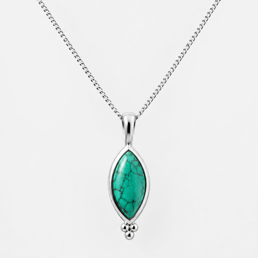 925 Sterling Silver Drop Pendant with Natural Turquoise Stone on Neck
