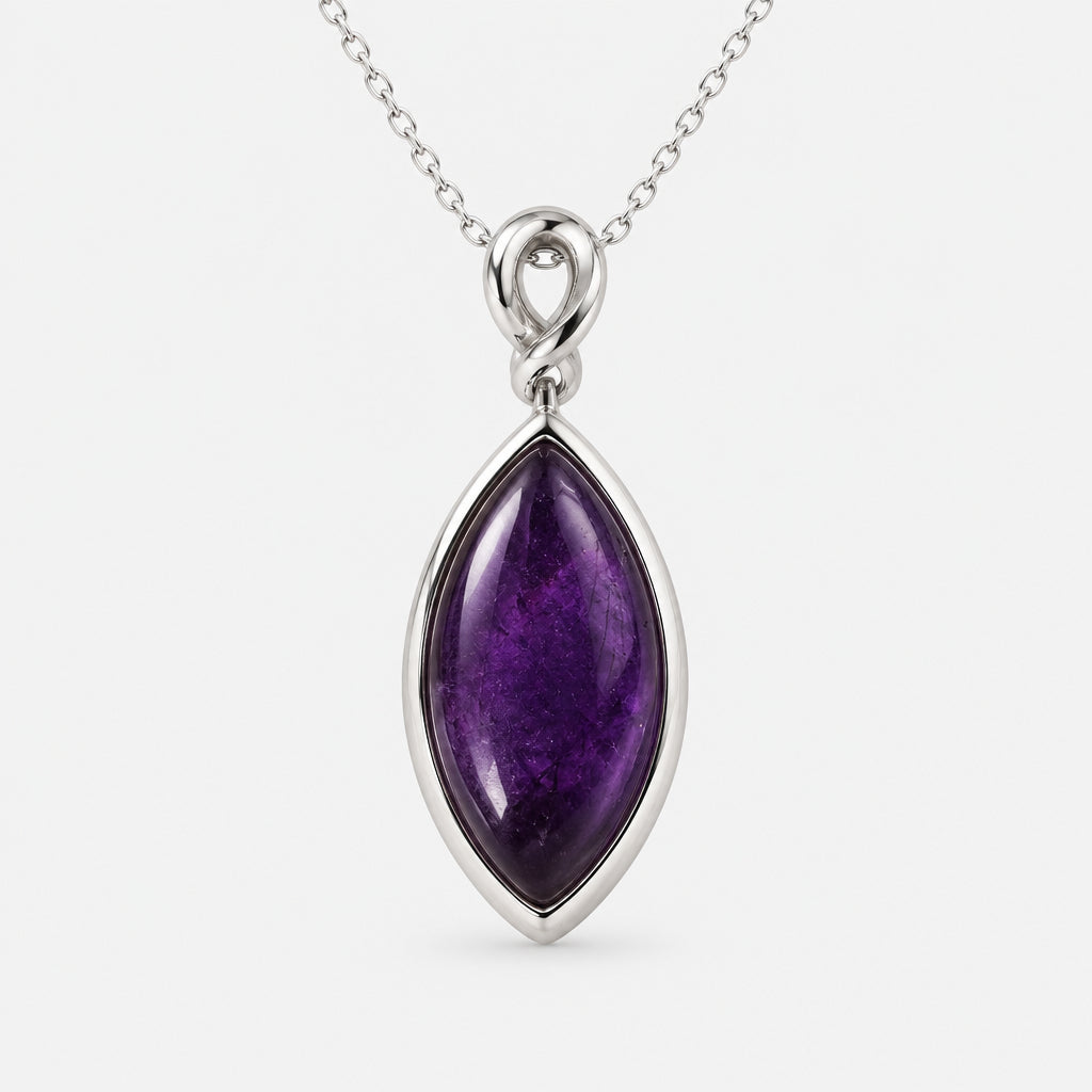 925 Sterling Silver Drop Shaped Natural Amethyst Pendant