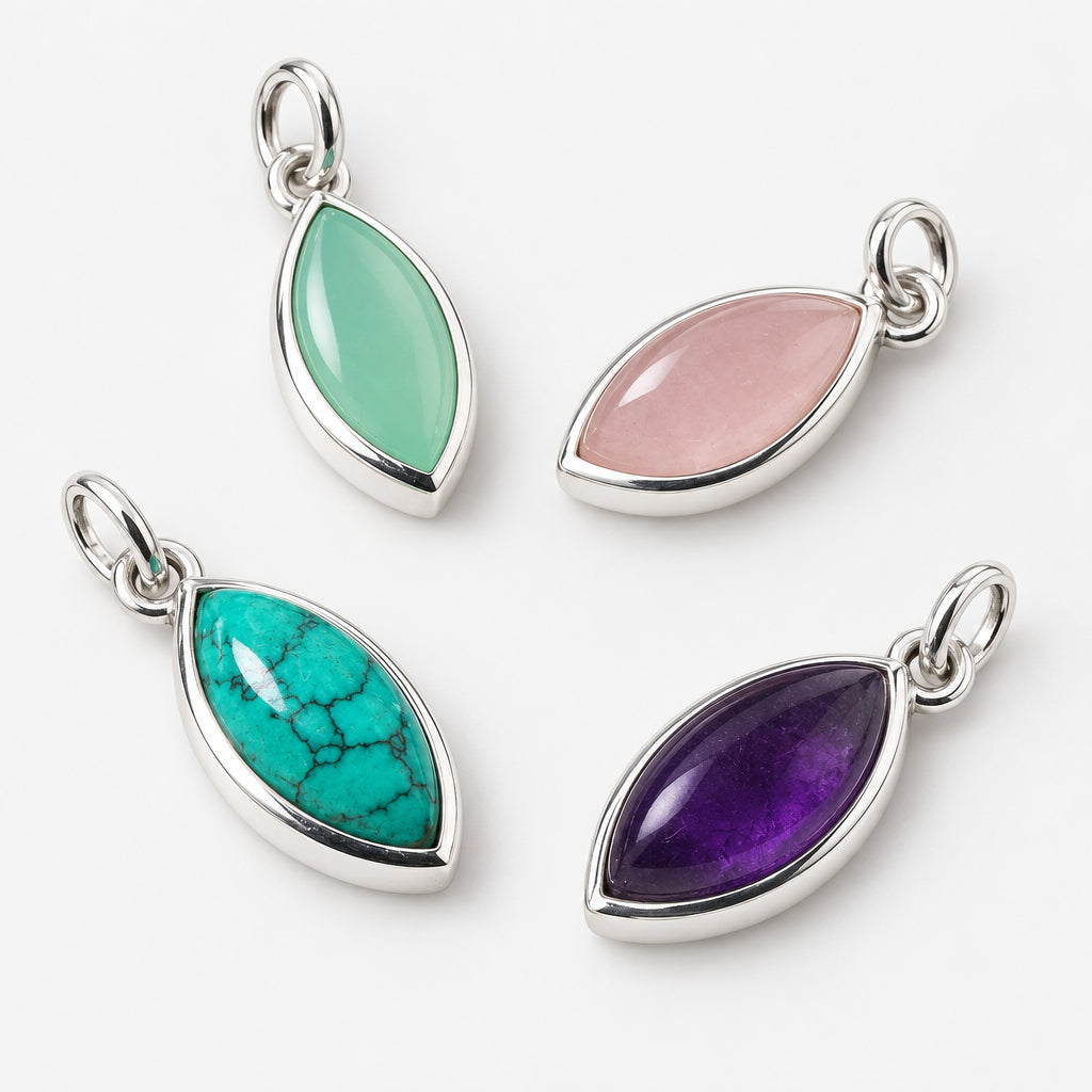 925 Sterling Silver Drop Shaped Natural Oval Stone Pendant