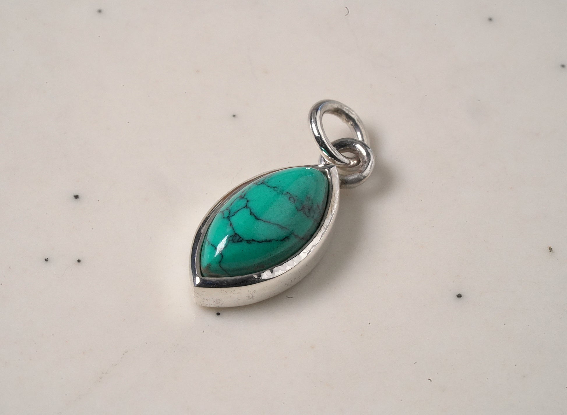 925 Sterling Silver Drop Shaped Natural Turquoise Pendant