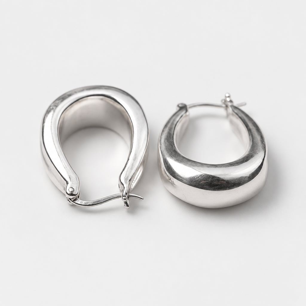 925 Sterling Silver Extra Chunky Oval Hoop Earrings