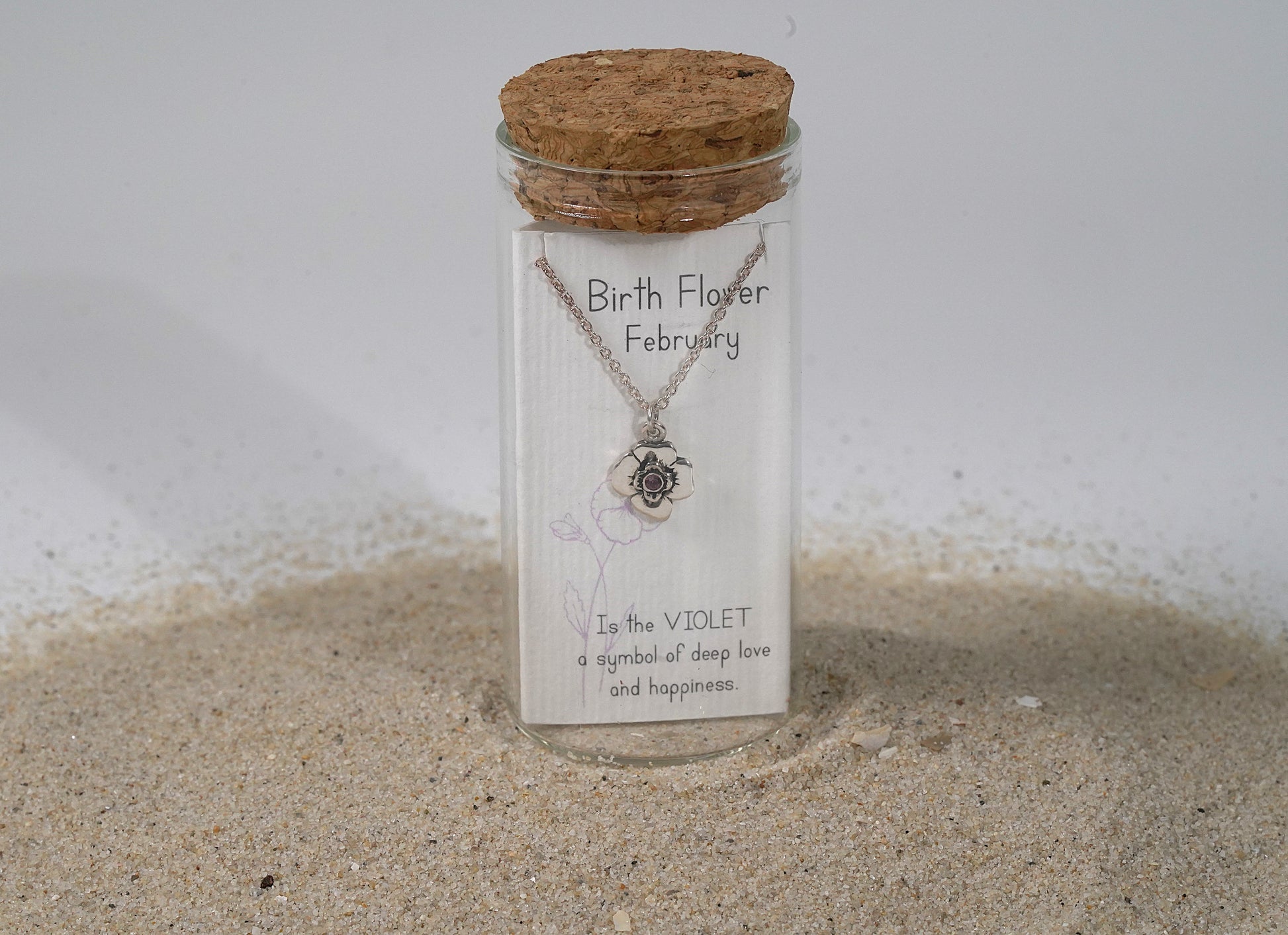 925 Sterling Silver February Birth Flower Necklace with Swarovski Crystal