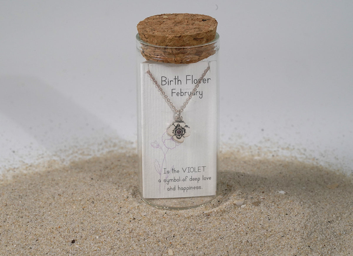 925 Sterling Silver February Birth Flower Necklace with Swarovski Crystal