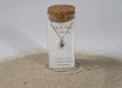 925 Sterling Silver February Birth Flower Necklace with Swarovski Crystal