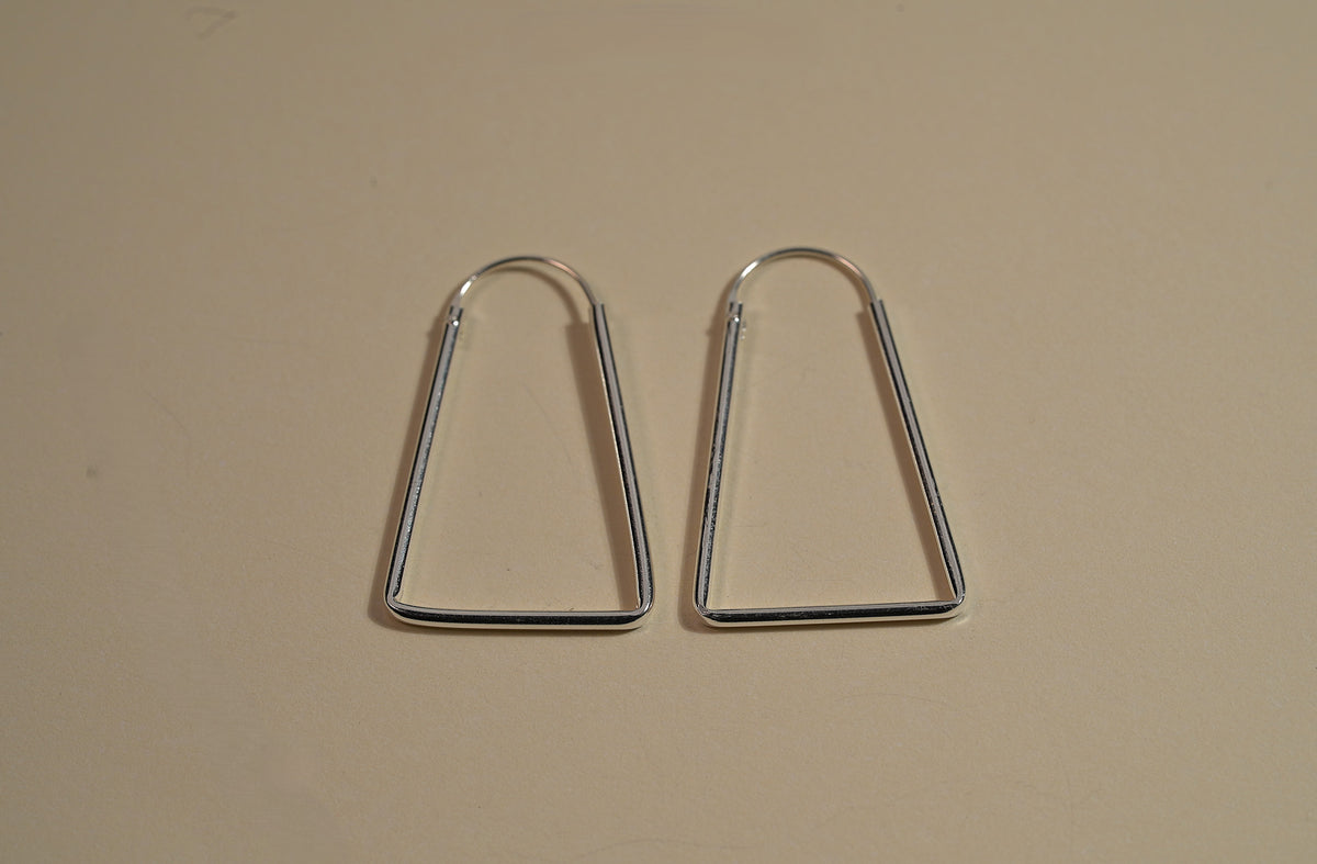 925 Sterling Silver Geometric Trapeze Shape Hoop Earrings