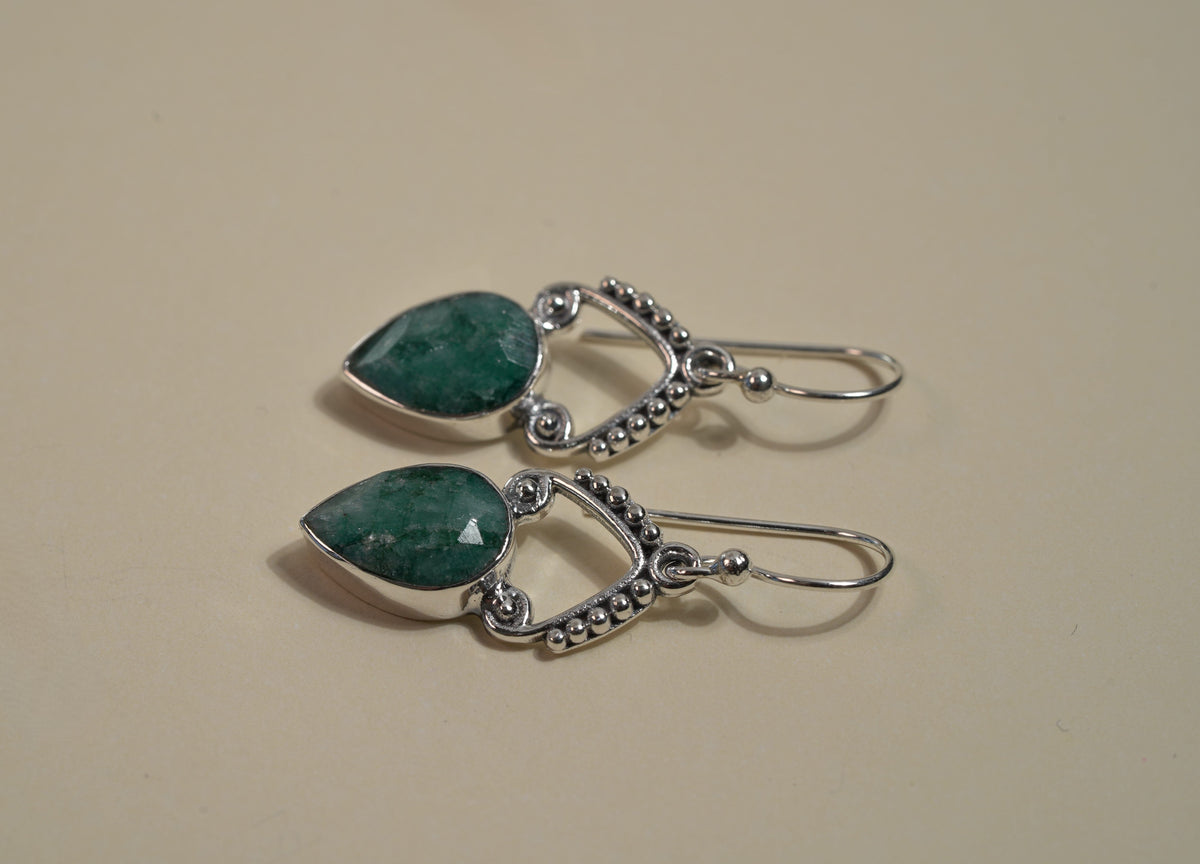 925 Sterling Silver Green Aventurine Bohemian Style Drop Earrings