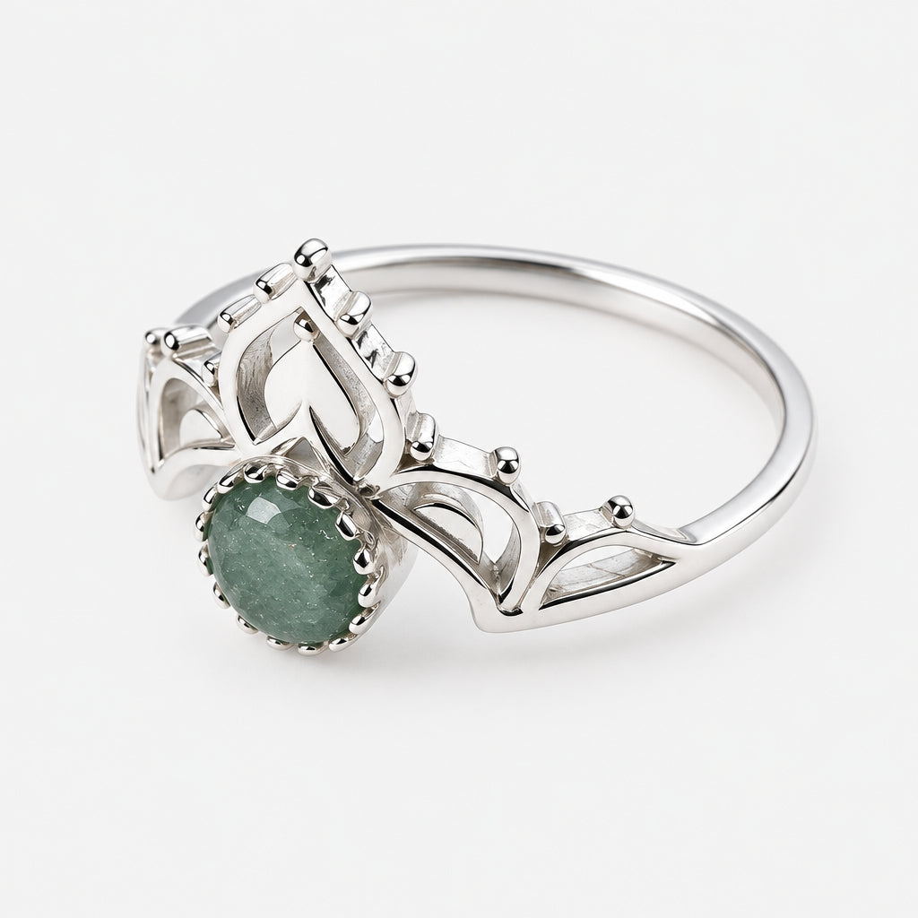 925 Sterling Silver Green Aventurine Crown Style Ring