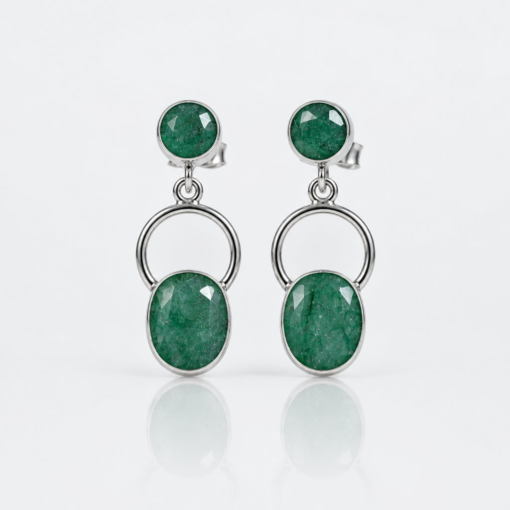 925 Sterling Silver Green Aventurine Stone Drop Earrings