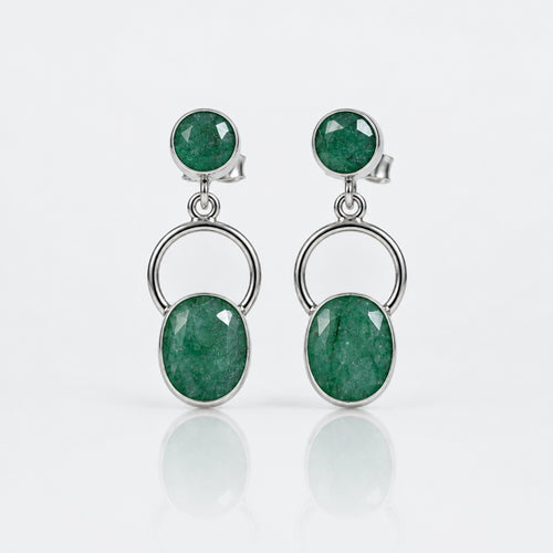 925 Sterling Silver Green Aventurine Stone Drop Earrings