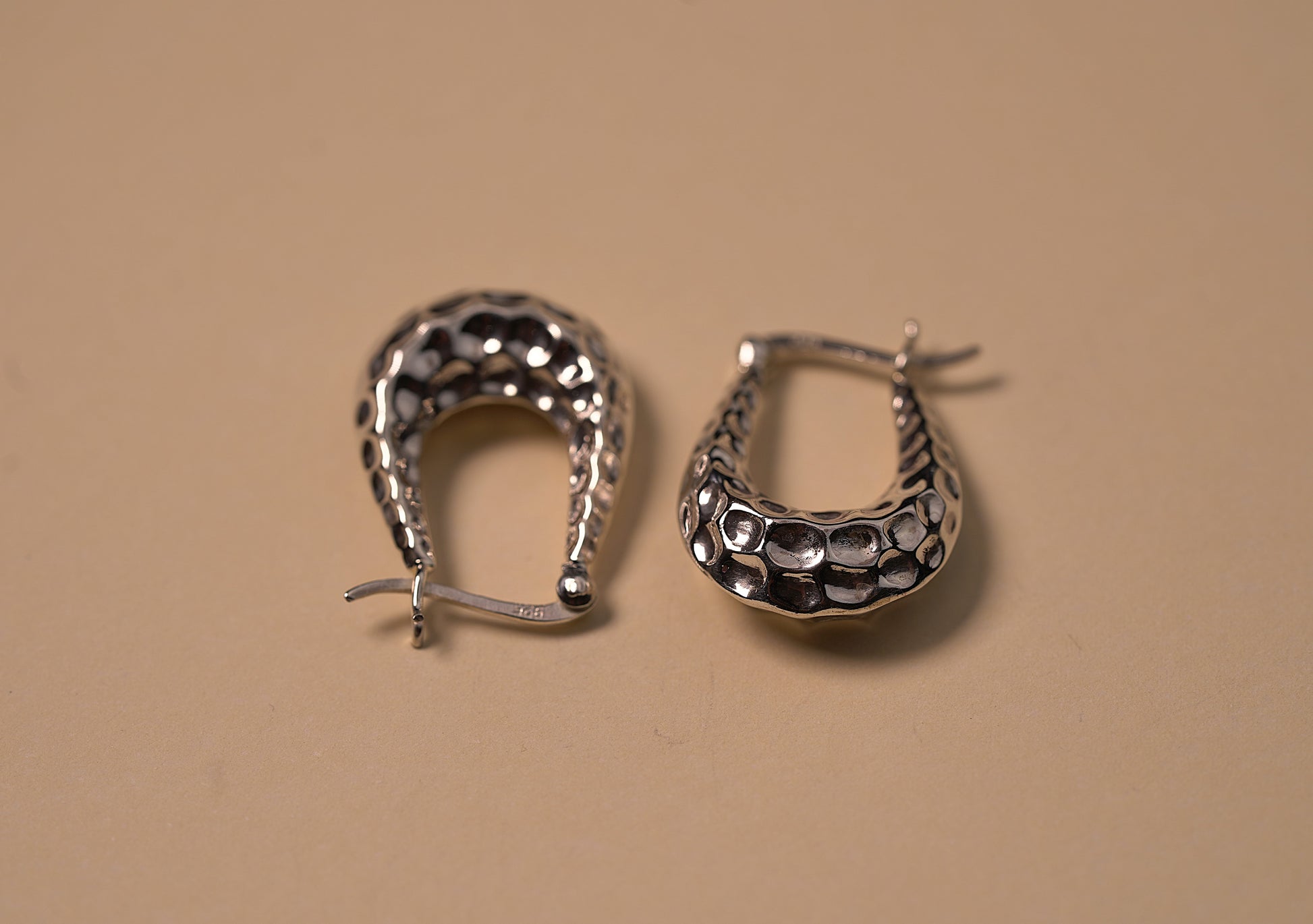 925 Sterling Silver Hammered Hoop Earring