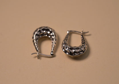 925 Sterling Silver Hammered Hoop Earring