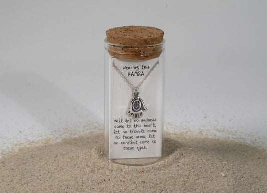 925 Sterling Silver Hamsa Necklace with Swarovski Crystals
