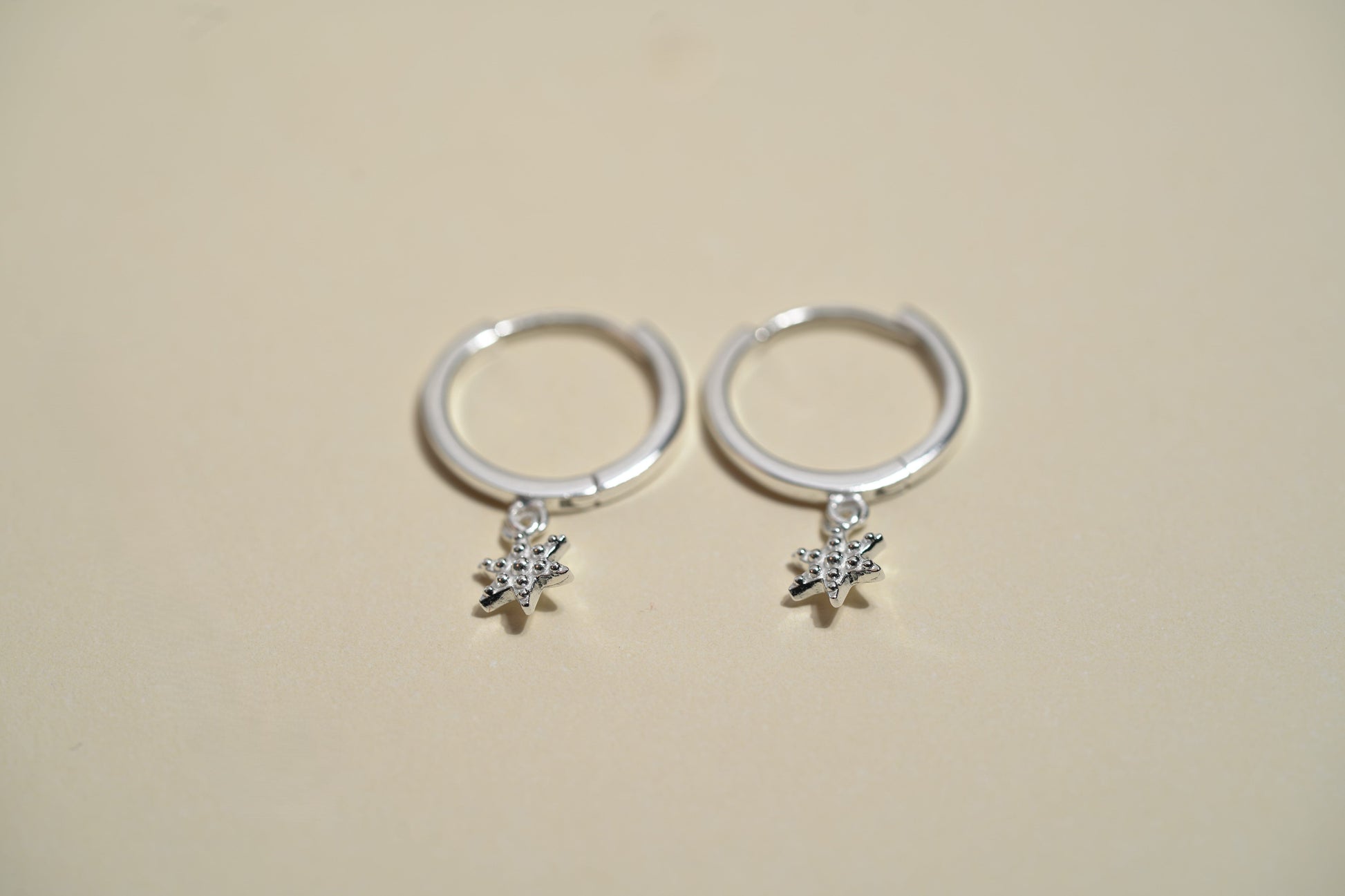 925 Sterling Silver Huggie Earrings with Star Charm