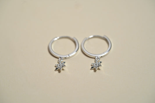 925 Sterling Silver Huggie Earrings with Star Charm